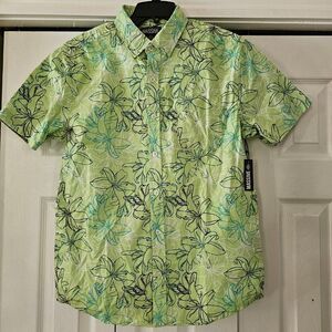 Massive Men's Green Hawaiian Short Sleeve Casual Button Down Shirt Size Small
